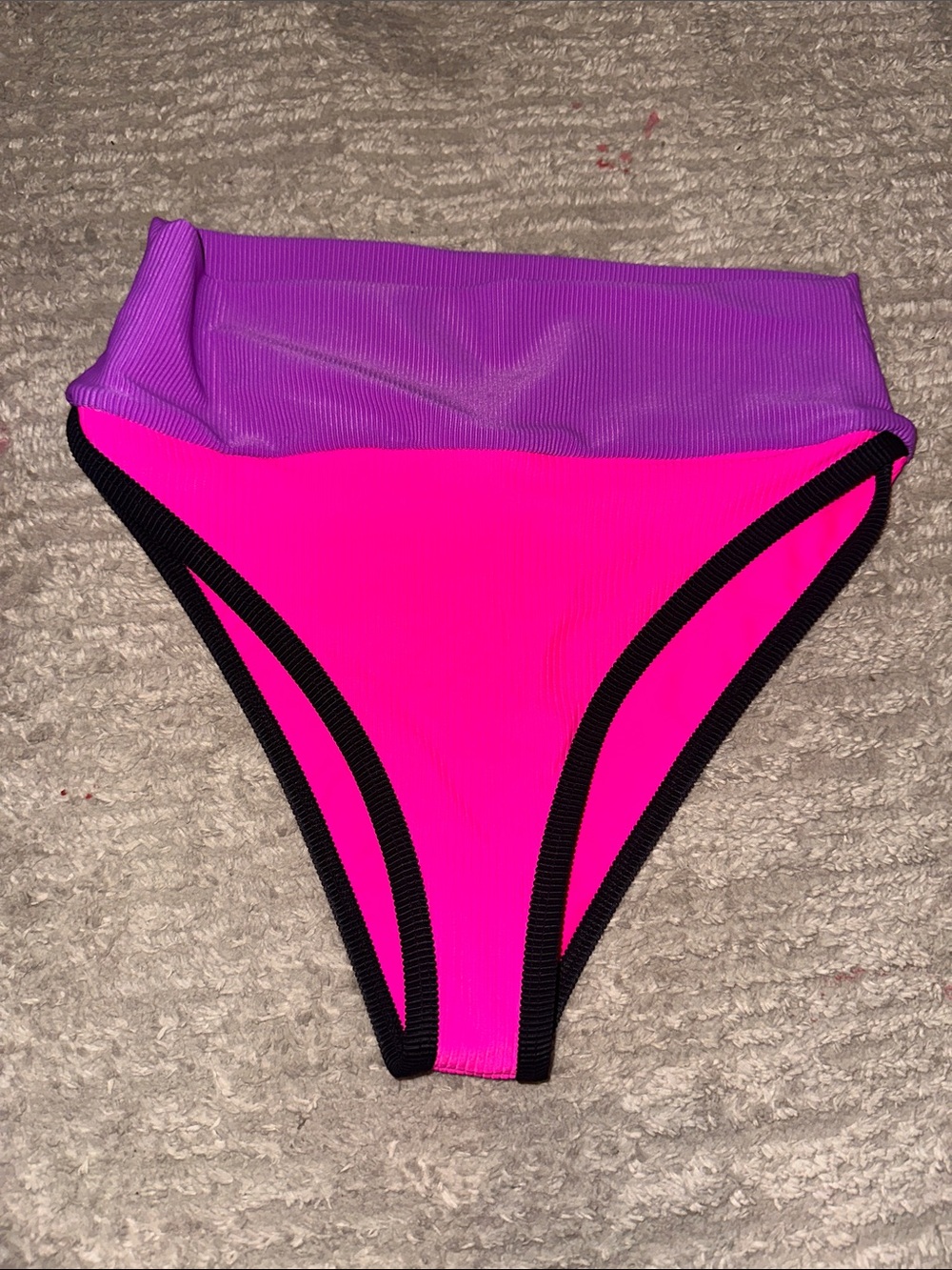 LainSnow High-Waist Bikini Bottom - Hot Pink & Purple with Black Trim